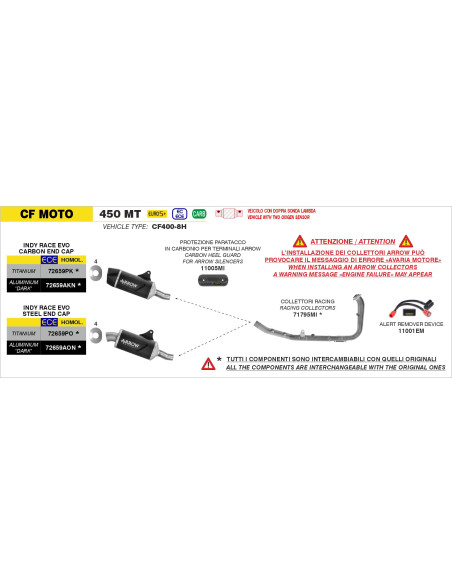 Silencieux Indy Race EVO ARROW - titane - embout inox - homologué - CF MOTO 450 MT 2025-2026