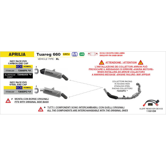 Silencieux Indy Race EVO ARROW - titane - embout inox - homologué - APRILIA TUAREG 660 2022-2026