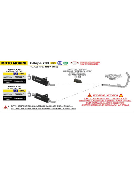 Silencieux Indy Race EVO ARROW - aluminium - embout carbone - homologué - MOTO MORINI X-CAPE 700 2025-2026