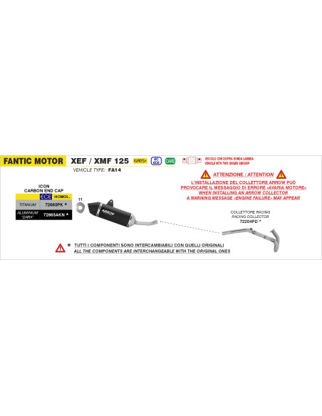 Silencieux Icon ARROW - aluminium dark - embout carbone - homologué - FANTIC MOTOR XEF / XMF 125 2025-2026