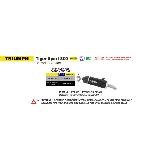 Silencieux Indy Race EVO ARROW - aluminium dark - embout carbone - homologué - TRIUMPH TIGER SPORT 800 2025-2026