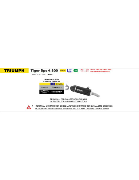 Silencieux Indy Race EVO ARROW - aluminium dark - embout carbone - homologué - TRIUMPH TIGER SPORT 800 2025-2026