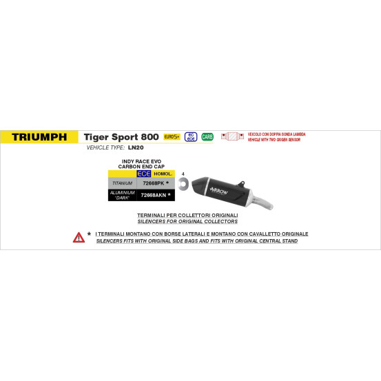 Silencieux Indy Race EVO ARROW - titane - embout carbone - homologué - TRIUMPH TIGER SPORT 800 2025-2026