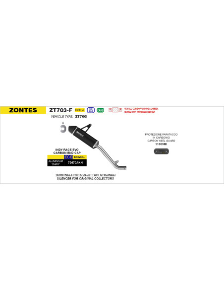 Silencieux Indy Race ARROW - aluminium dark - embout carbone - homologué - ZONTES ZT703-F 2025-2026
