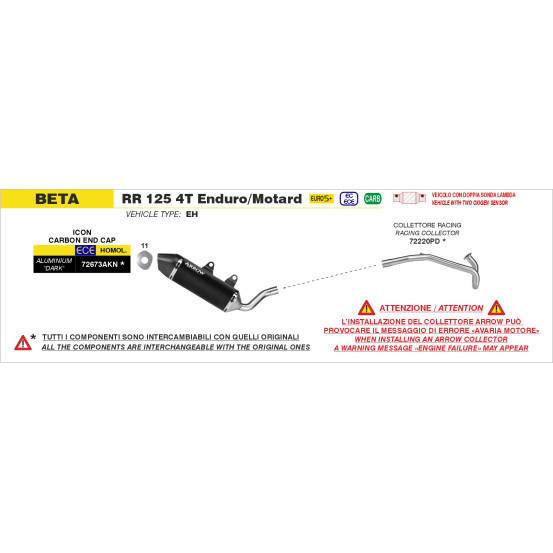 Silencieux Icon ARROW - aluminium dark - embout carbone - homologué - BETA RR 125 4T ENDURO/MOTARD 2024-2026