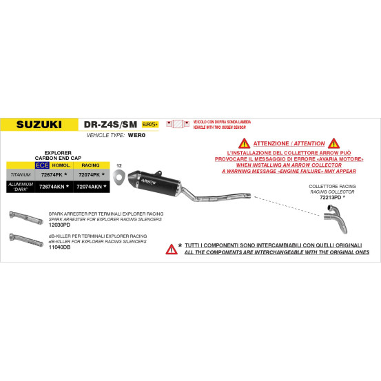Silencieux Explorer ARROW - titane - embout carbone - homologué - SUZUKI DR-Z4S / DR-Z4SM 2025-2026