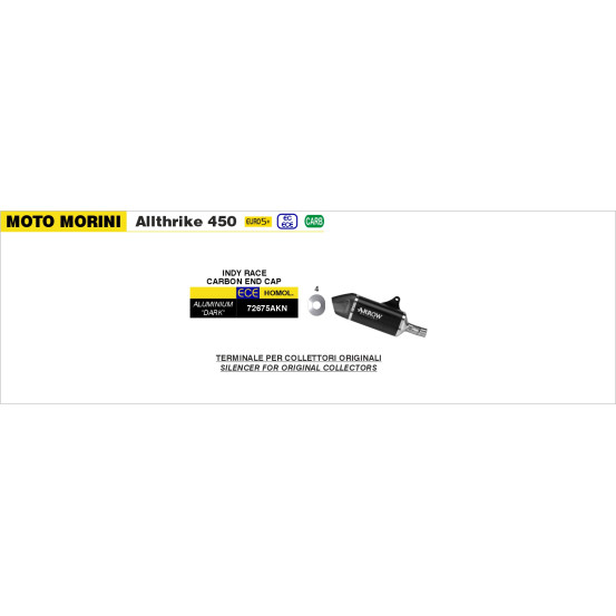 Silencieux Indy Race ARROW - aluminium dark - embout carbone - homologué - MOTO MORINI ALLTHRIKE 450 2025-2026