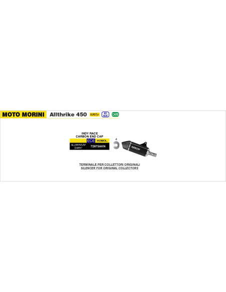 Silencieux Indy Race ARROW - aluminium dark - embout carbone - homologué - MOTO MORINI ALLTHRIKE 450 2025-2026