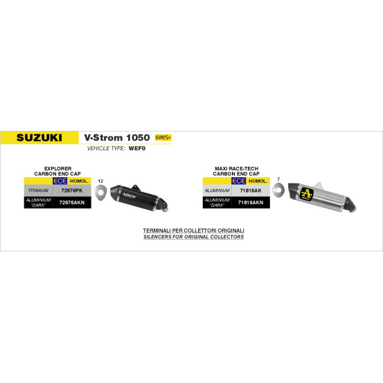 Silencieux Explorer ARROW - aluminium dark - embout carbone - homologué - SUZUKI V-STROM 1050 2025-2026