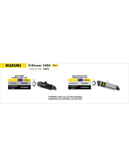 Silencieux Explorer ARROW - titane - embout carbone - homologué - SUZUKI V-STROM 1050 2025-2026