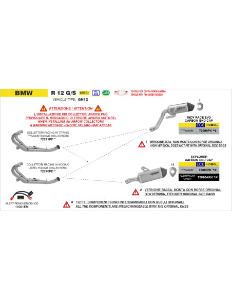 Silencieux Indy Race EVO ARROW - titane - embout carbone - homologué - BMW R 12 G/S 2025-2026