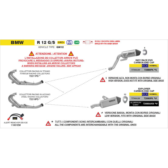 Silencieux Explorer ARROW - aluminium dark - embout carbone - homologué - BMW R 12 G/S 2025-2026