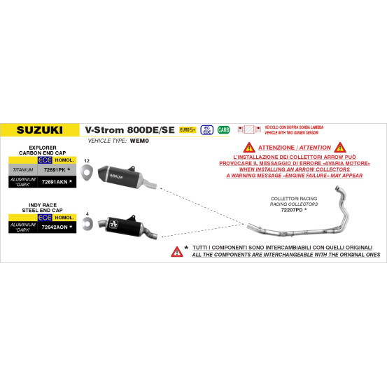 Silencieux Explorer ARROW - titane - embout carbone - homologué - SUZUKI V-STROM 800DE / SE 2023-2026