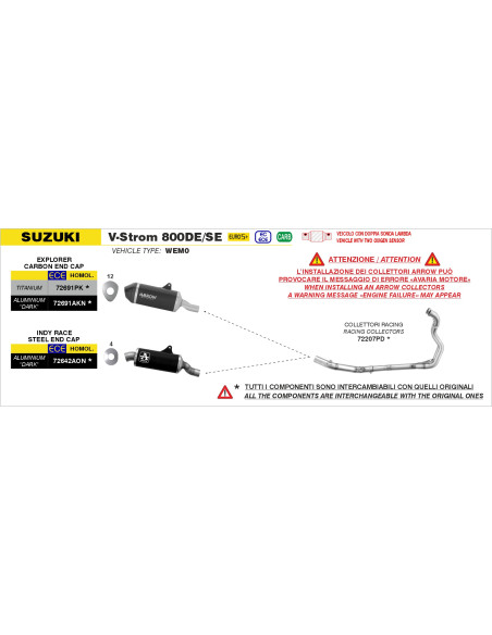 Silencieux Explorer ARROW - titane - embout carbone - homologué - SUZUKI V-STROM 800DE / SE 2023-2026