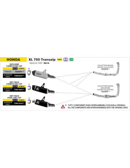 Silencieux Explorer ARROW - titane - embout carbone - homologué - HONDA XL 750 TRANSALP 2023-2026