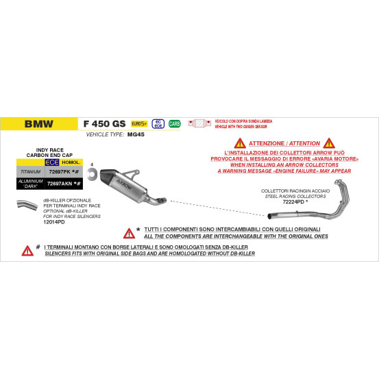 Silencieux Indy Race EVO ARROW - titane - embout carbone - homologué - BMW F 450 GS 2026