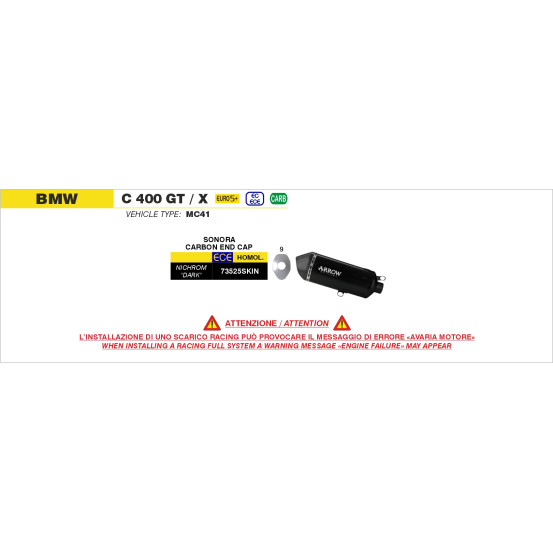 Silencieux Sonora ARROW - inox dark - embout carbone - homologué - BMW C 400 GT / X 2025-2026