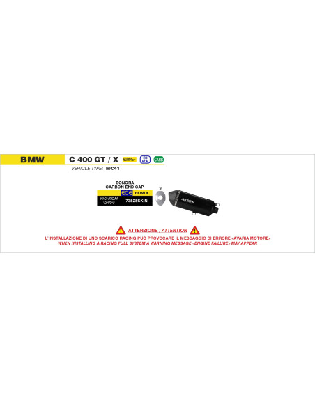 Silencieux Sonora ARROW - inox dark - embout carbone - homologué - BMW C 400 GT / X 2025-2026