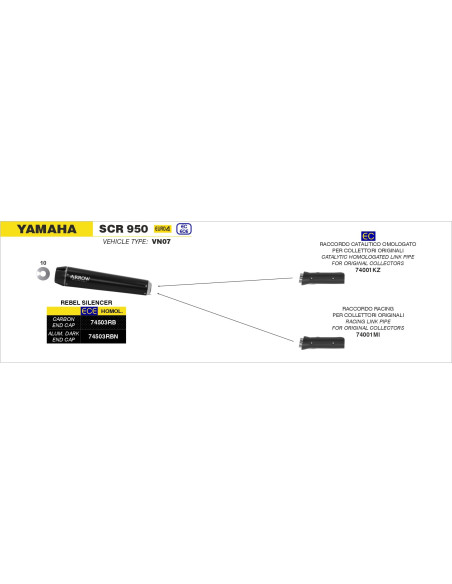 Silencieux Rebel ARROW - inox dark - embout carbone - homologué - YAMAHA SCR 950 2017-2020
