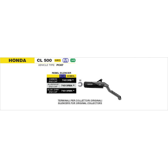 Silencieux Rebel ARROW - inox dark - embout aluminium dark - homologué - HONDA CL 500 2023-2024