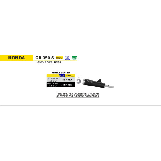 Silencieux Rebel ARROW - inox dark - embout aluminium - homologué - HONDA GB 350 S 2025-2026
