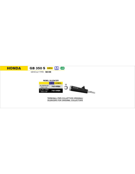 Silencieux Rebel ARROW - inox dark - embout aluminium - homologué - HONDA GB 350 S 2025-2026