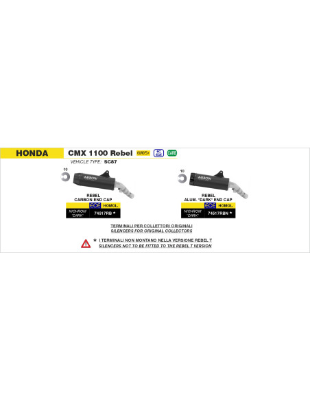 Silencieux Rebel ARROW - titane dark - embout carbone - homologué - HONDA CMX 1100 Rebel ARROW 2025-2026