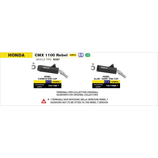 Silencieux Rebel ARROW - titane dark - embout aluminium dark - homologué - HONDA CMX 1100 Rebel ARROW 2025-2026