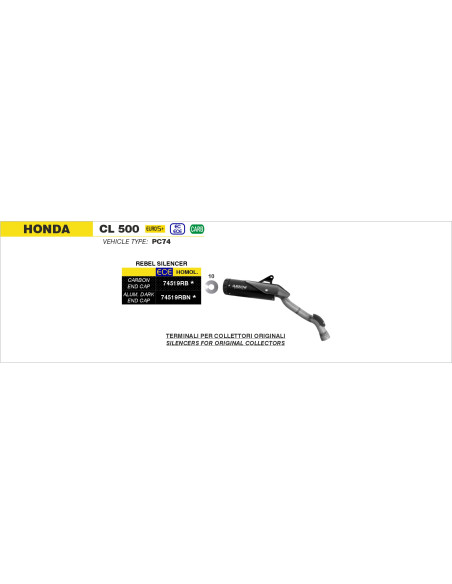 Silencieux Rebel ARROW - inox dark - embout carbone - homologué - HONDA CL 500 2025-2026