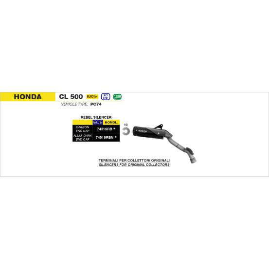 Silencieux Rebel ARROW - inox dark - embout aluminium dark - homologué - HONDA CL 500 2025-2026