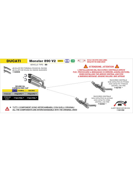 Double silencieux Round-Sil racing ARROW - titane dark - embout carbone - non homologué - DUCATI