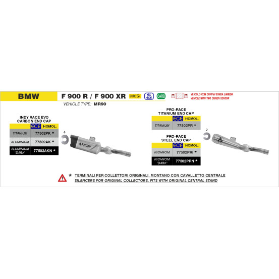 Silencieux Indy Race EVO ARROW - aluminium - embout carbone - homologué - BMW F 900 R / F 900 XR 2025-2026