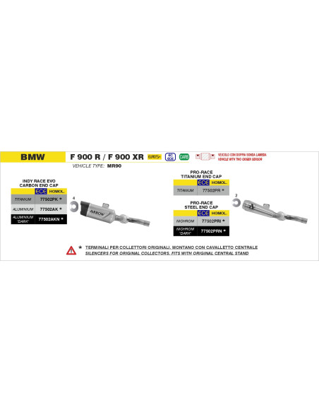 Silencieux Pro-Race ARROW - nichrome - homologué - BMW F 900 R / F 900 XR - F 900 R A2 / F 900 XR A2 2025-2026