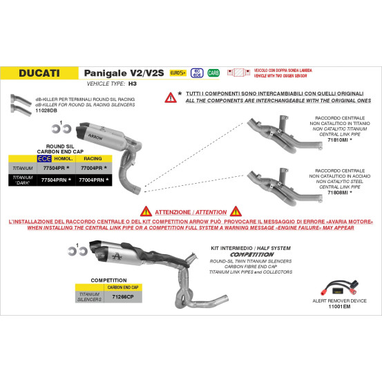 Paire de silencieux Round-Sil ARROW - titane - embout carbone - homologué - DUCATI