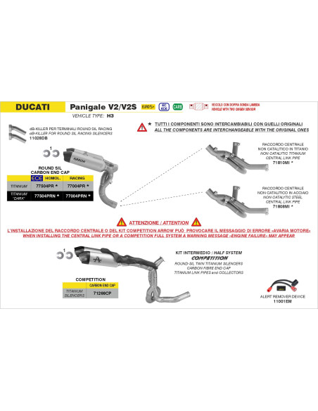 Paire de silencieux Round-Sil ARROW - titane - embout carbone - homologué - DUCATI