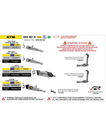 Silencieux Pista ARROW - titane - embout carbone - homologué - KTM 990 RC R 2026