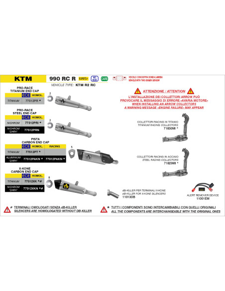 Silencieux X-Kone ARROW - titane - embout carbone - homologué - KTM 990 RC R - DUKE 990 2026
