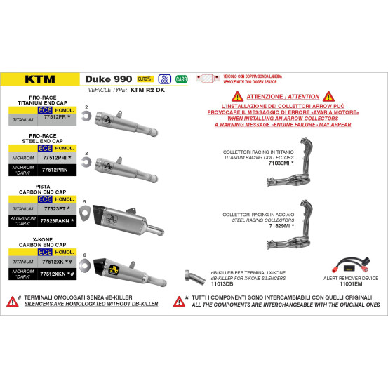 Silencieux X-Kone ARROW - inox dark - embout carbone - homologué - KTM 990 RC R - DUKE 990 2026