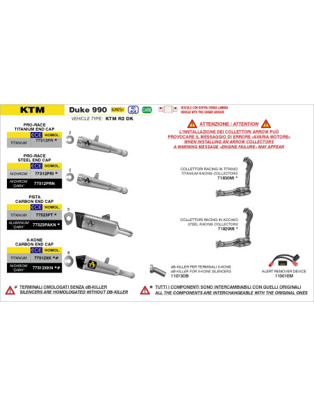 Silencieux X-Kone ARROW - inox dark - embout carbone - homologué - KTM 990 RC R - DUKE 990 2026