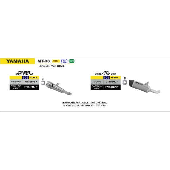 Silencieux Pro-Race ARROW - nichrome dark - homologué - YAMAHA YZF R3 - MT-03 2025-2026