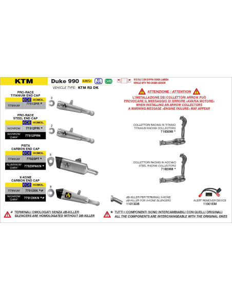 Silencieux Pista ARROW - titane - embout carbone - homologué - KTM DUKE 990 2026