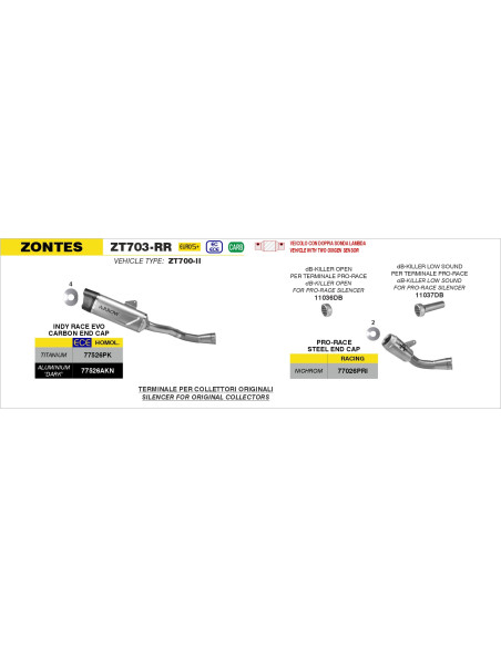 Silencieux Indy Race EVO ARROW - titane - embout carbone - homologué - ZONTES ZT703-RR 2025-2026