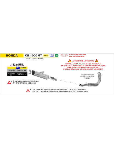 Silencieux Indy Race EVO ARROW - aluminium dark - embout carbone - homologué - HONDA CB 1000 GT 2026