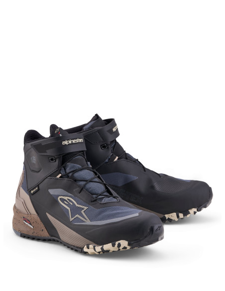 Baskets moto Alpinestars CR-X Gore-Tex - Noir Gris foncé Beige
