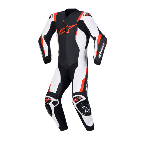 Combinaison cuir moto Alpinestars Missile V3 1 pièce - Noir Blanc Rouge fluo