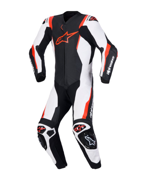 Combinaison cuir moto Alpinestars Missile V3 1 pièce - Noir Blanc Rouge fluo