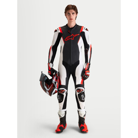 Combinaison cuir moto Alpinestars Missile V3 1 pièce - Noir Blanc Rouge fluo