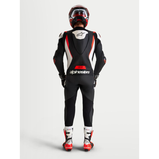 Combinaison cuir moto Alpinestars Missile V3 1 pièce - Noir Blanc Rouge fluo