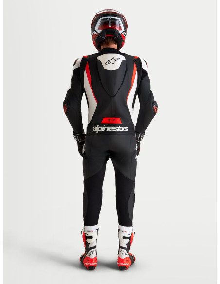 Combinaison cuir moto Alpinestars Missile V3 1 pièce - Noir Blanc Rouge fluo