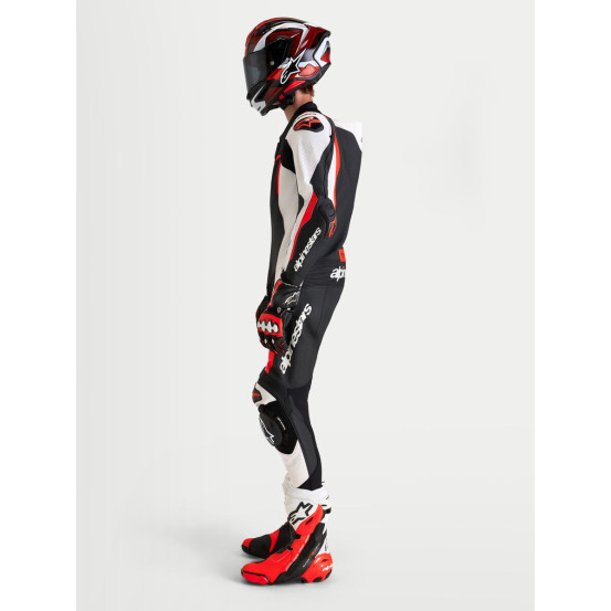 Combinaison cuir moto Alpinestars Missile V3 1 pièce - Noir Blanc Rouge fluo
